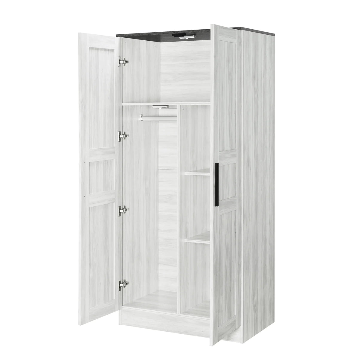 2-Door Wardrobe Armoire with LED and 4 Storage Shelves, Grey - Furniture Home Direct