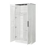 2-Door Wardrobe Armoire with LED and 4 Storage Shelves, Grey - Furniture Home Direct
