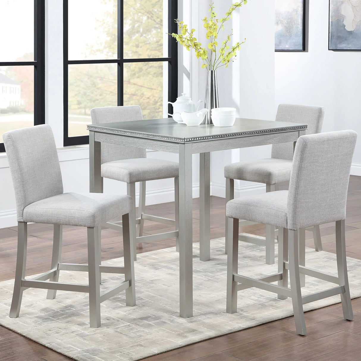 5 Piece Counter Height Table Set, Square Table And 4 Upholstered Chairs - Furniture Home Direct
