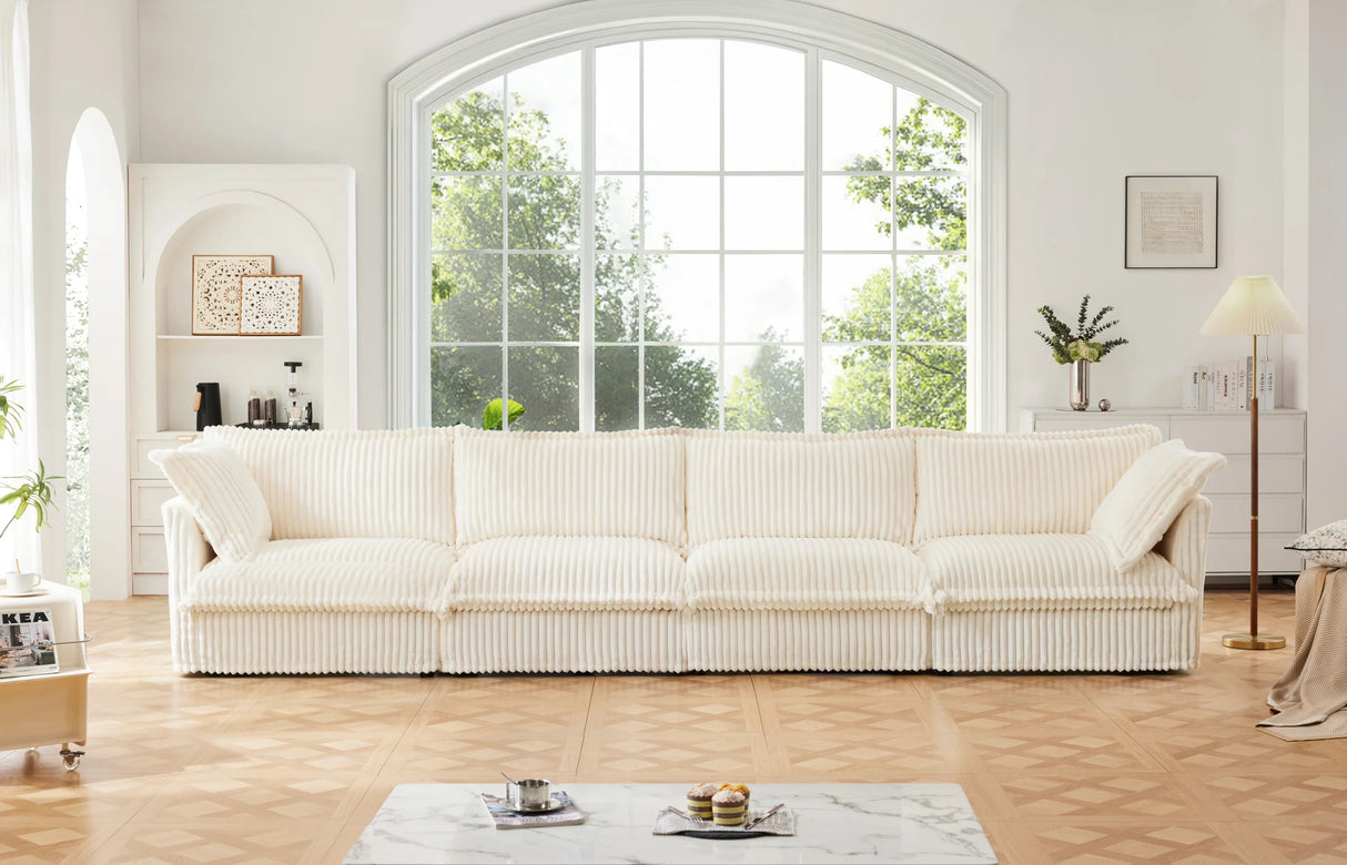 Corduroy Long Stationary Sofa - Cream - Furniture Home Direct