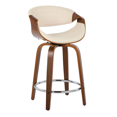 Symphony - Mid-Century Modern Fixed Height Counter Stool With Swivel And Round Footrest (Set of 2) - Walnut / Cream - Furniture Home Direct