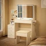 Vanity Table With LED Mirror And Built In Storage White - Furniture Home Direct
