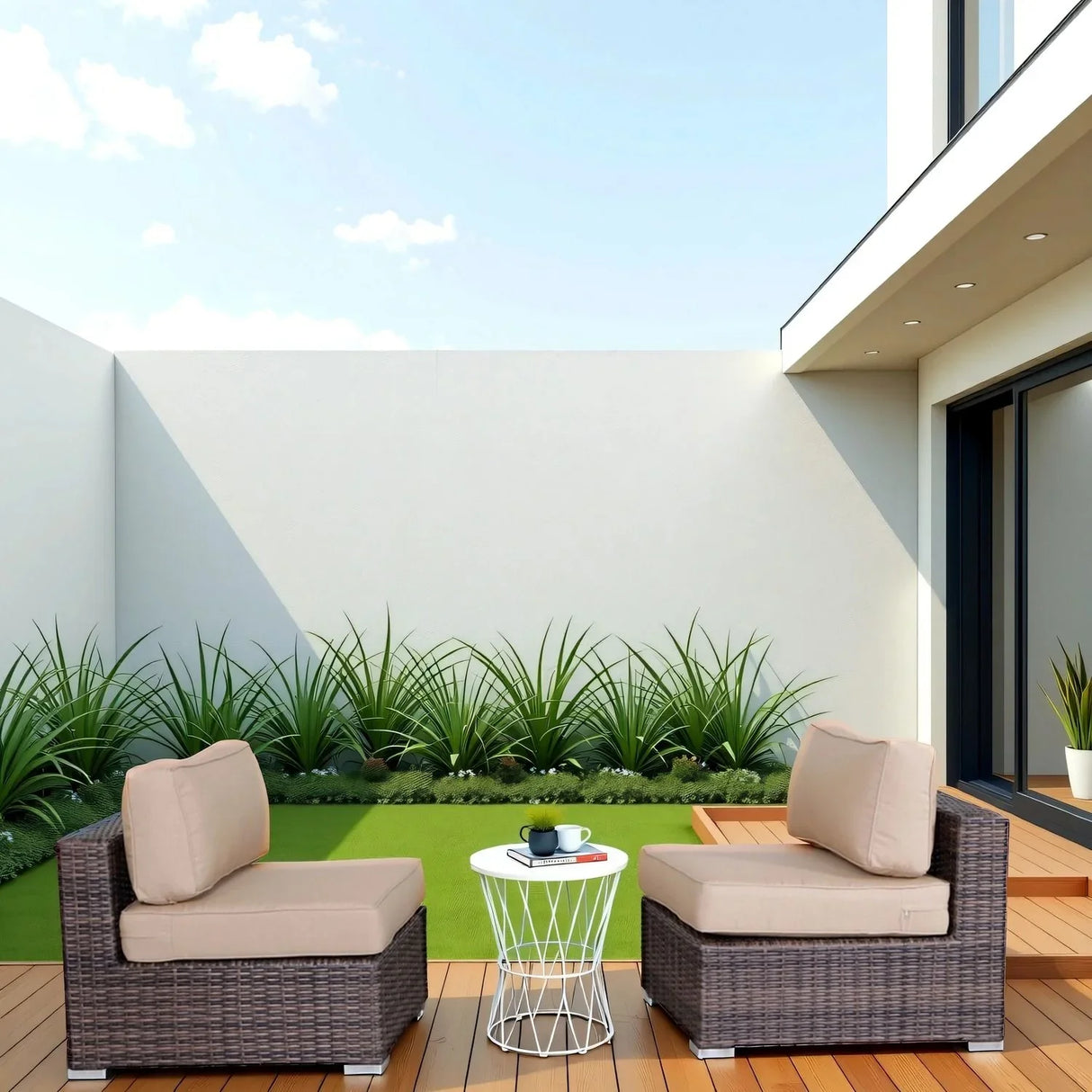 Wide Armless Outdoor Chairs With Cushions (Set of 2) - Furniture Home Direct