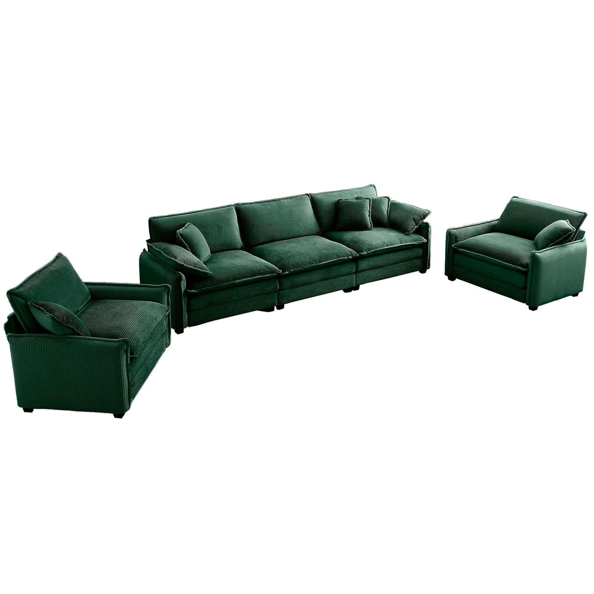 3 Piece Living Room Set in Corduroy Fabric - Green - Furniture Home Direct