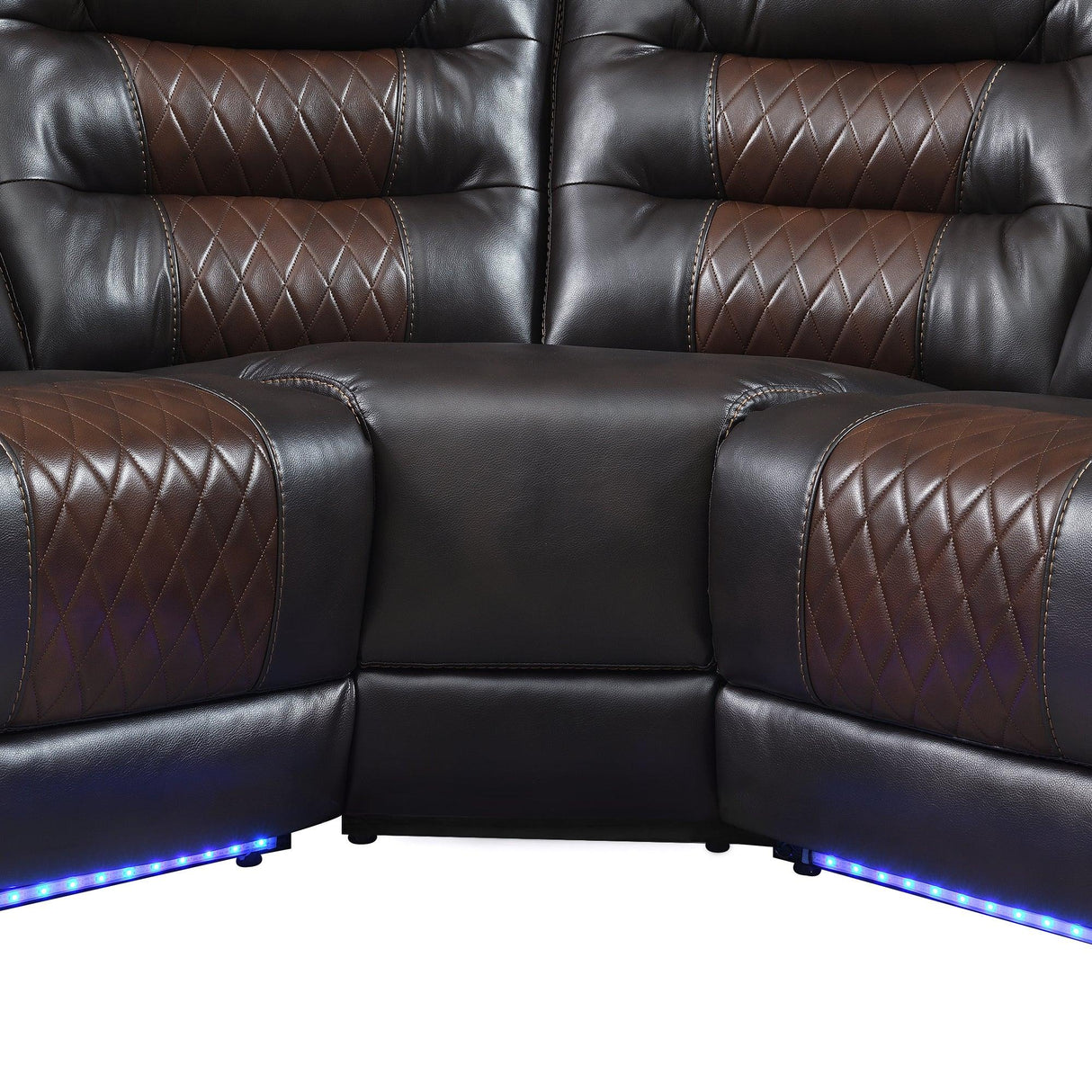 Sectional Sofa with Manual Recline LED Lights Black Brown - Furniture Home Direct