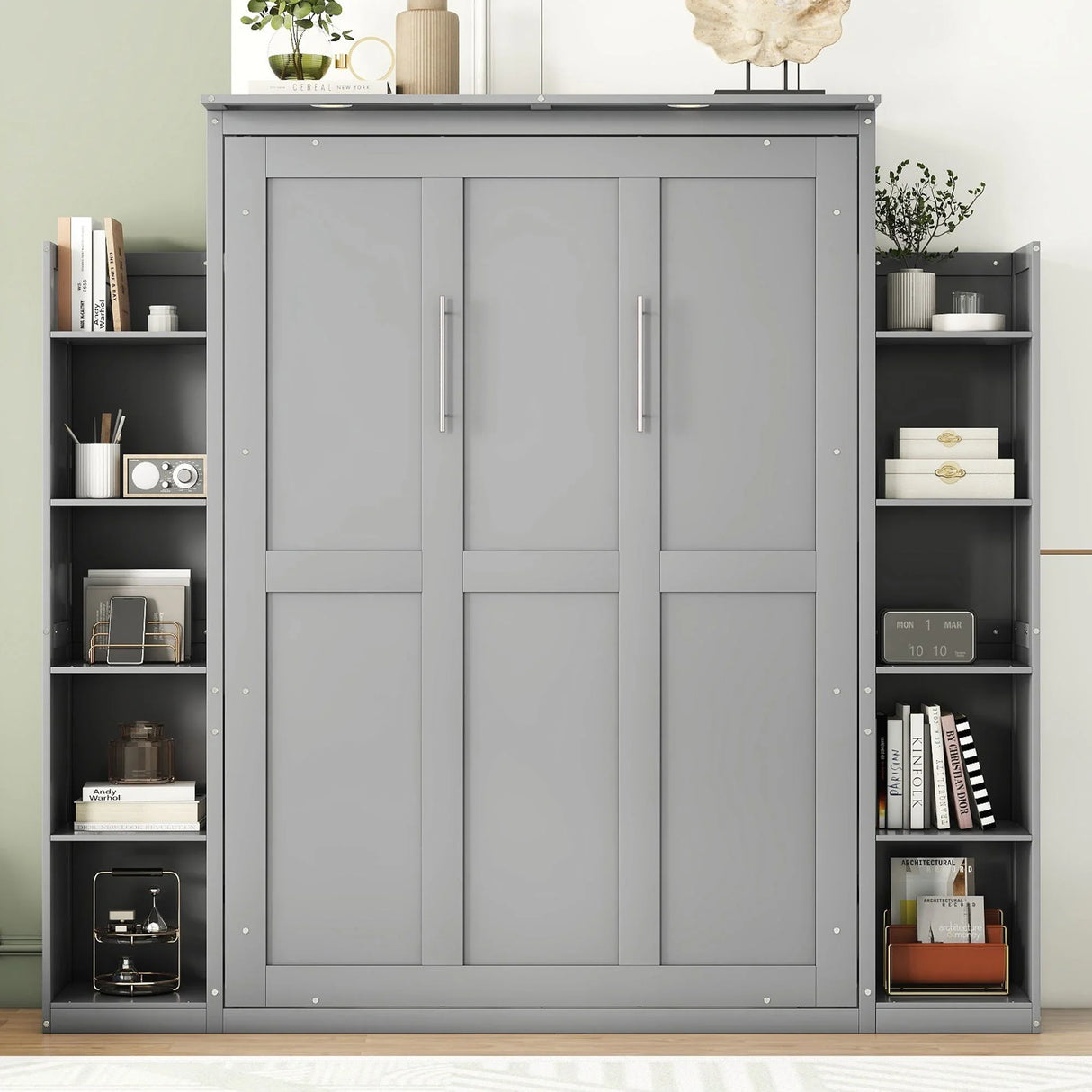 Wall Murphy Bed With Shelves And LED Lights - Furniture Home Direct