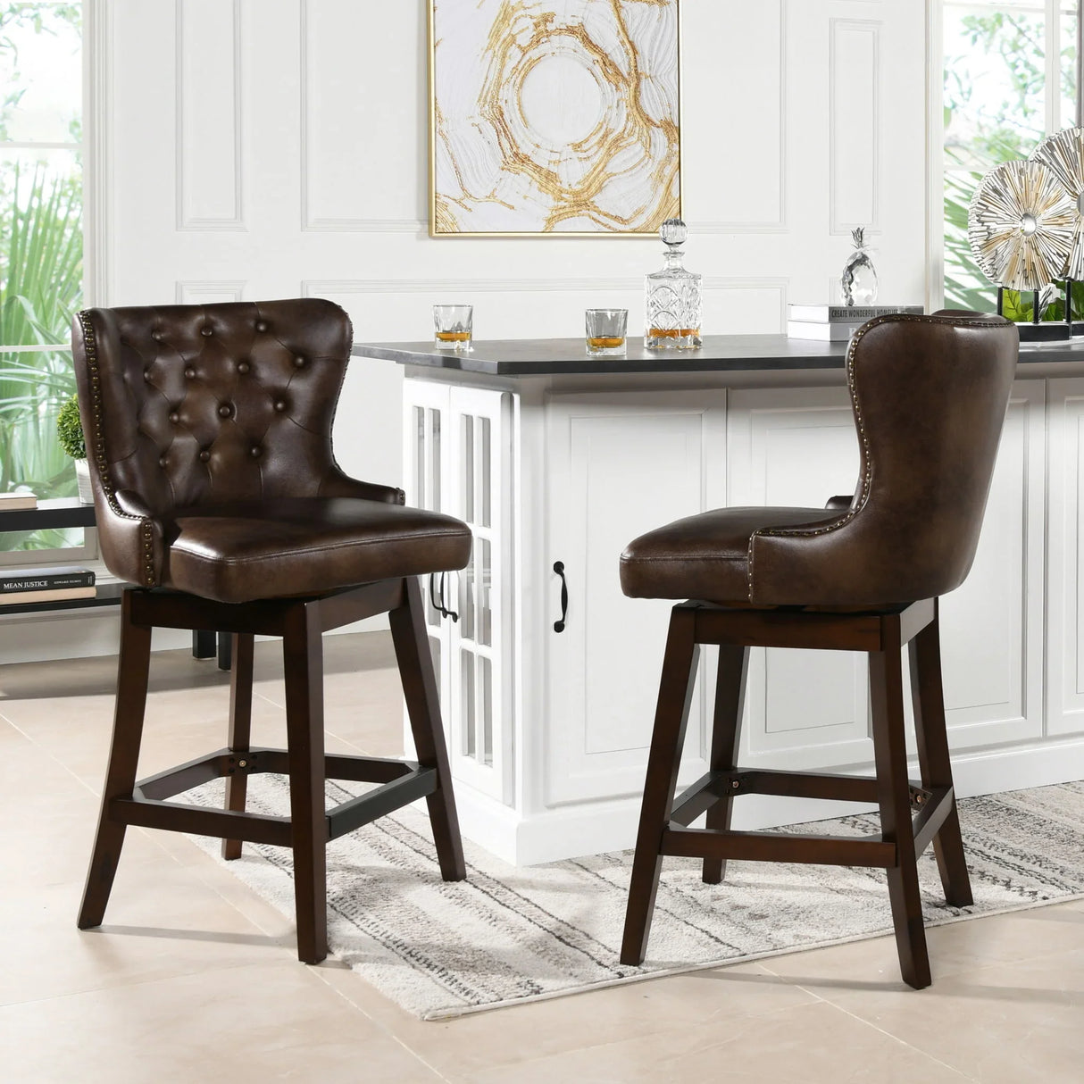 Holmes - Tufted High Back 360 Swivel Counter Height Barstool - Furniture Home Direct
