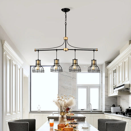 Dining Room Light Fixture / Chandelier Table, 40 -" Hanging For Farmhouse Linear Chandeliers, 5 Light Kitchen Island Lighting Ceiling Chandelier, With Metal Lampshade - Gold / Matte Black - Furniture Home Direct