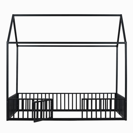 Metal House Bed With Fence And Door - Furniture Home Direct