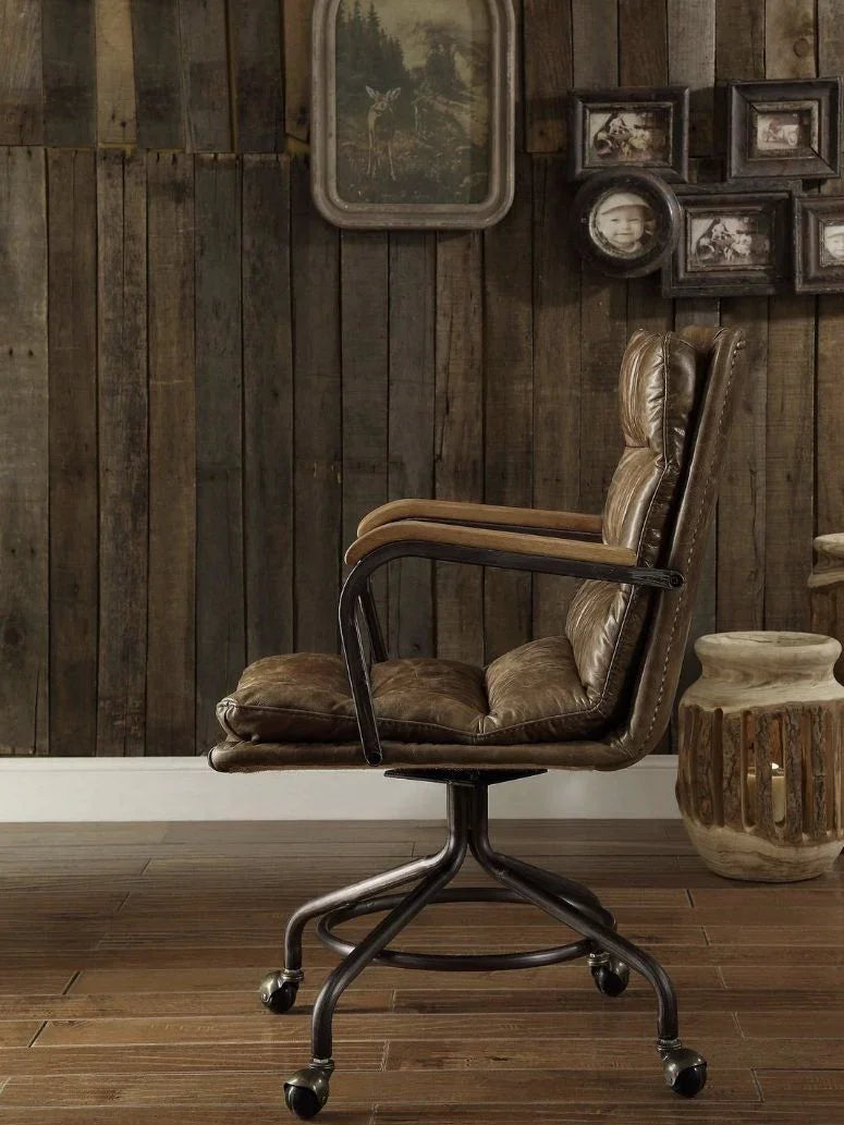 Harith - Vintage Top Grain Leather Office Chair - Brown - Furniture Home Direct