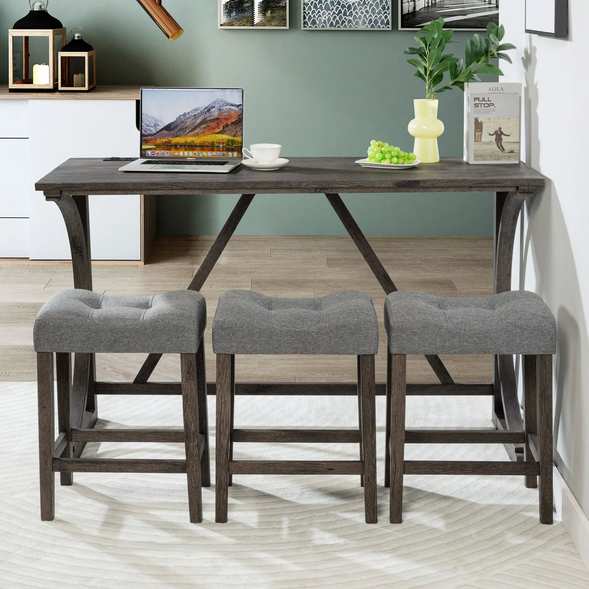Bar Table Set With 3 Padded Stools - Furniture Home Direct