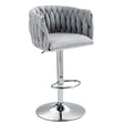 360 Degree Swivel Bar Stools Adjustable Counter Height Bar Chairs With Woven Back & Footrest, Silver Chromed Bar Stools For Kitchen Island (Set of 2) - Gray - Furniture Home Direct