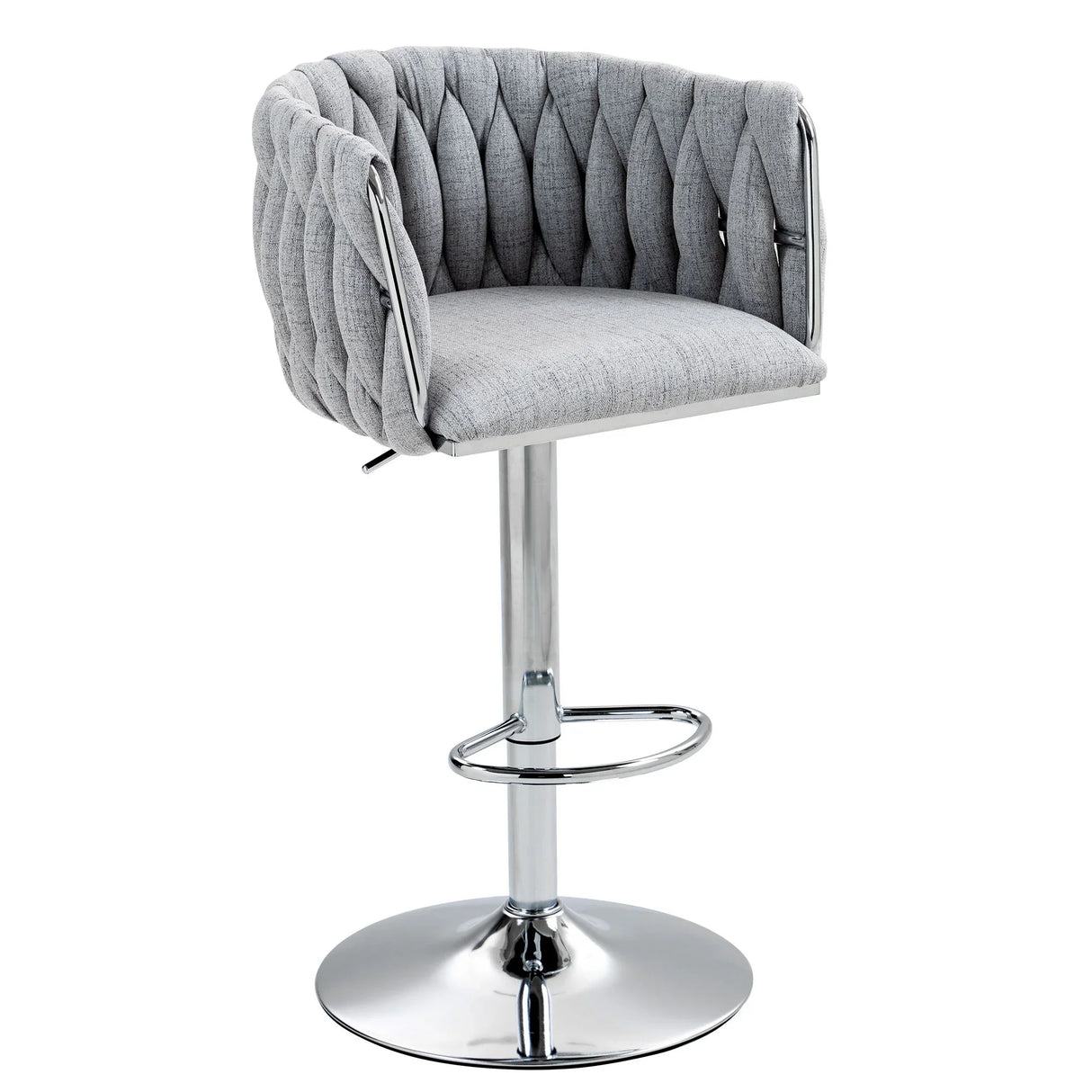 360 Degree Swivel Bar Stools Adjustable Counter Height Bar Chairs With Woven Back & Footrest, Silver Chromed Bar Stools For Kitchen Island (Set of 2) - Gray - Furniture Home Direct