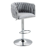 360 Degree Swivel Bar Stools Adjustable Counter Height Bar Chairs With Woven Back & Footrest, Silver Chromed Bar Stools For Kitchen Island (Set of 2) - Gray - Furniture Home Direct