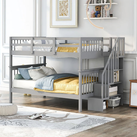 Stairway Bunk Bed With Storage And Guard Rail For Bedroom - Furniture Home Direct