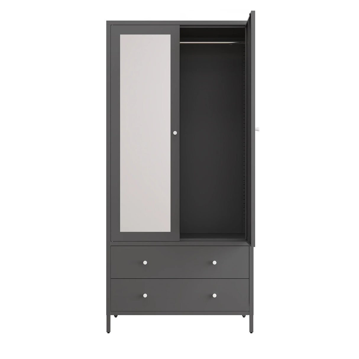Wardrobe With Mirror Door And Two Drawers Charcoal Gray - Furniture Home Direct