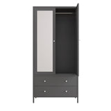 Wardrobe With Mirror Door And Two Drawers Charcoal Gray - Furniture Home Direct