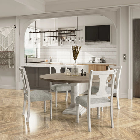 Tannen - Round 5 Piece Dining Table (Set of 5) - White And Gray - Furniture Home Direct