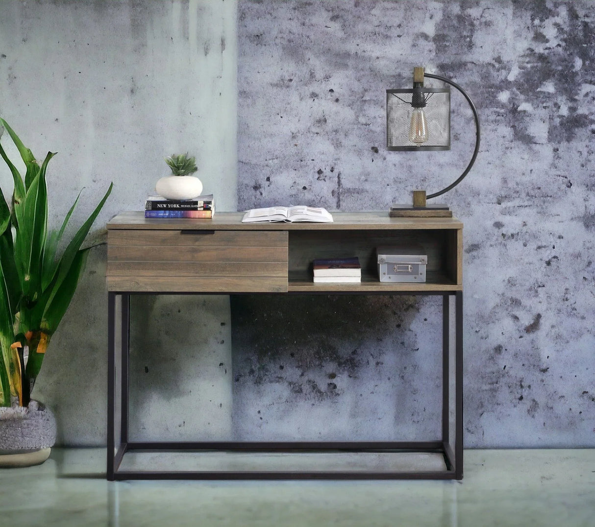 Galeno - Legs Writing Desk - Rustic Oak / Black - Furniture Home Direct