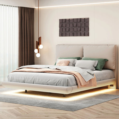 Upholstered Platform Bed With Sensor Light And 2 Large Backrests, With 2 Sets Of USB Port And Socket On Each Rear Bed Leg - Furniture Home Direct