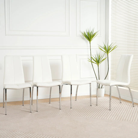 Modern Upholstered Dining Chair (Set of 4) With Electroplated Metal Legs - White - Furniture Home Direct