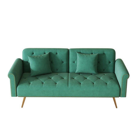 Luxurious Velvet Sofa Bed With Nail Head Trim And Matching Pillow - Furniture Home Direct