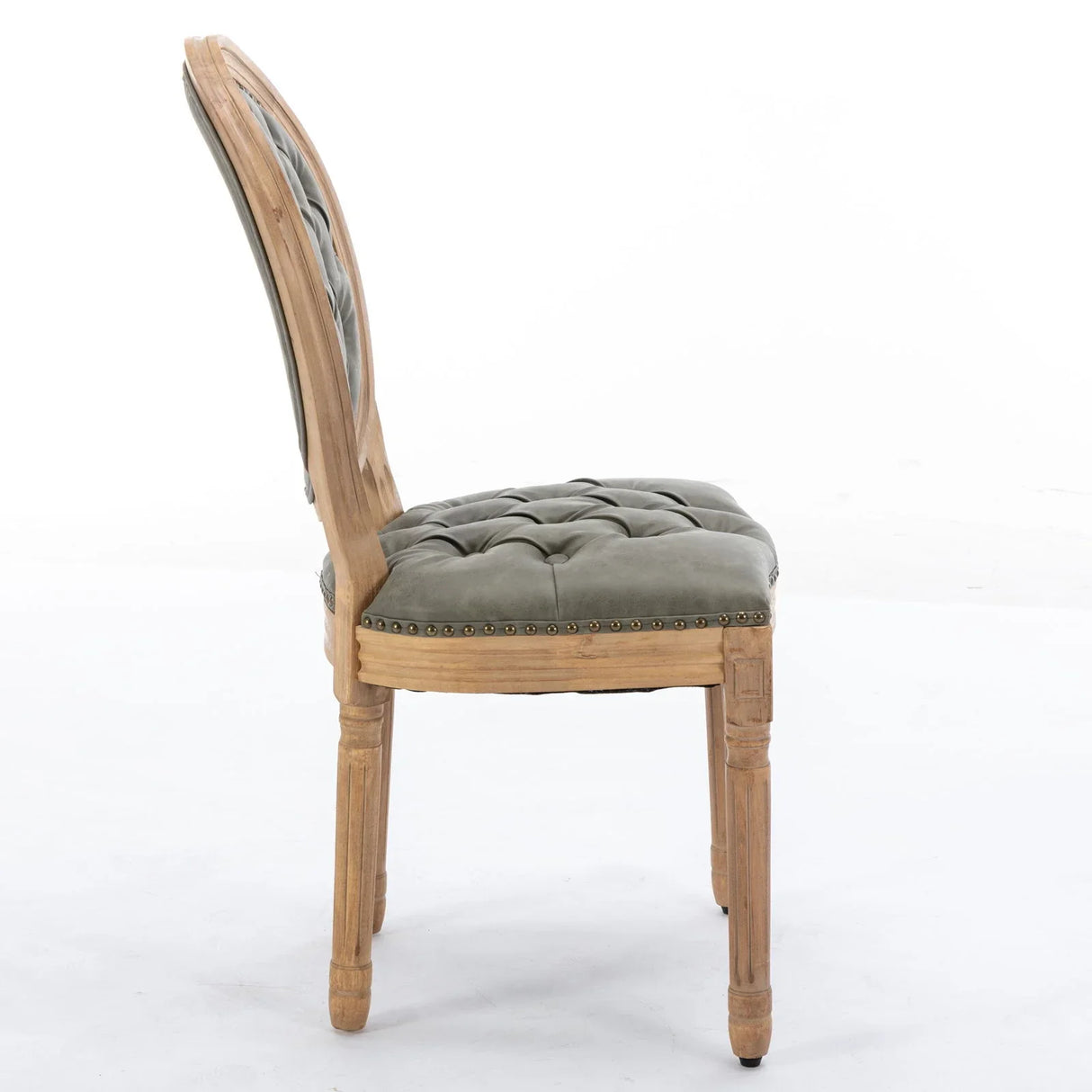 French Style Solid Wood Frame Antique Painting, Hand-Pulled Buckle Decoration PU Artificial Leather Dining Chair With Nailhead Trim, Wood Legs - Furniture Home Direct