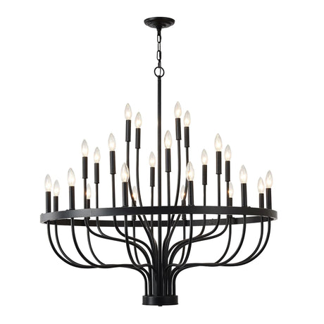 24 Light Chandelier Industrial Iron Candle Chandelier Modern Suspended Farmhouse Chandeliers Pendant Light Fixtures For Dining Room Bedroom Living Room Kitchen Island Foyer E12 Bulb (No Include) - Black - Furniture Home Direct