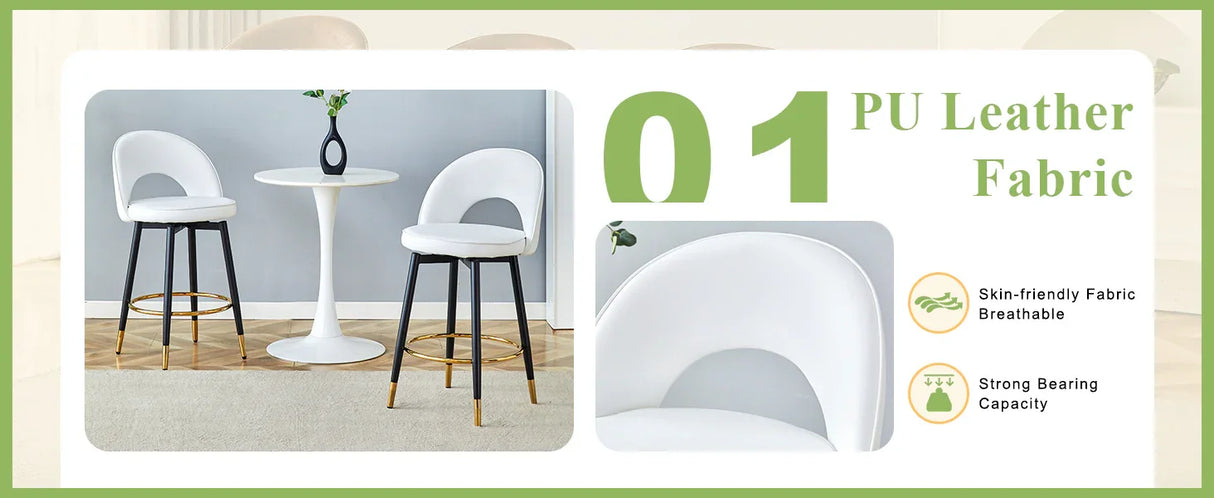 Counter Height Stools Upholstered Gold Footrest White - Furniture Home Direct