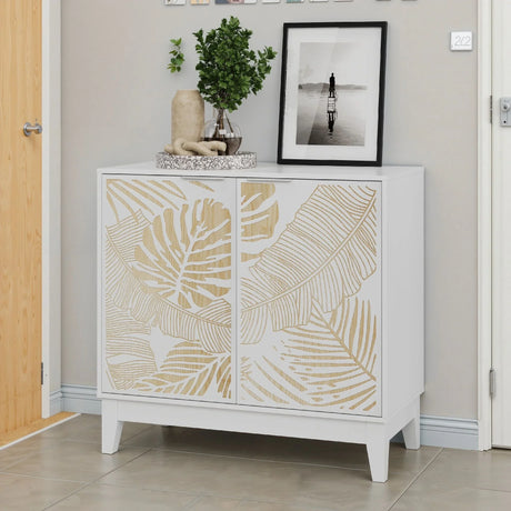 Leaf Carved Cabinet With Adjustable Shelves - White - Furniture Home Direct