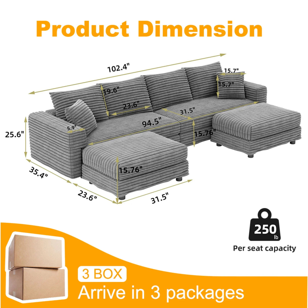 Deep Seat Convertible Sofa With Soft Pillows And Ottomans - Furniture Home Direct