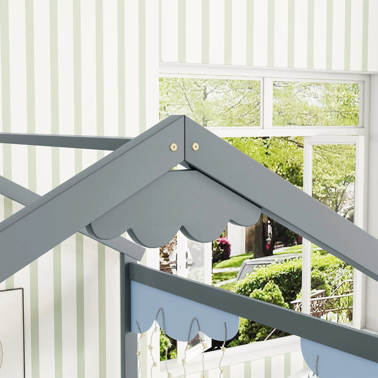 Double Twin House-Style Floor Bed With Fence, Guardrails, Without Door - Furniture Home Direct
