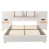 Upholstered Platform Bed, 2 Outlets And USB Charging Ports On Both Sides, 2 Bedside Pillows, Storage Shelves - Furniture Home Direct