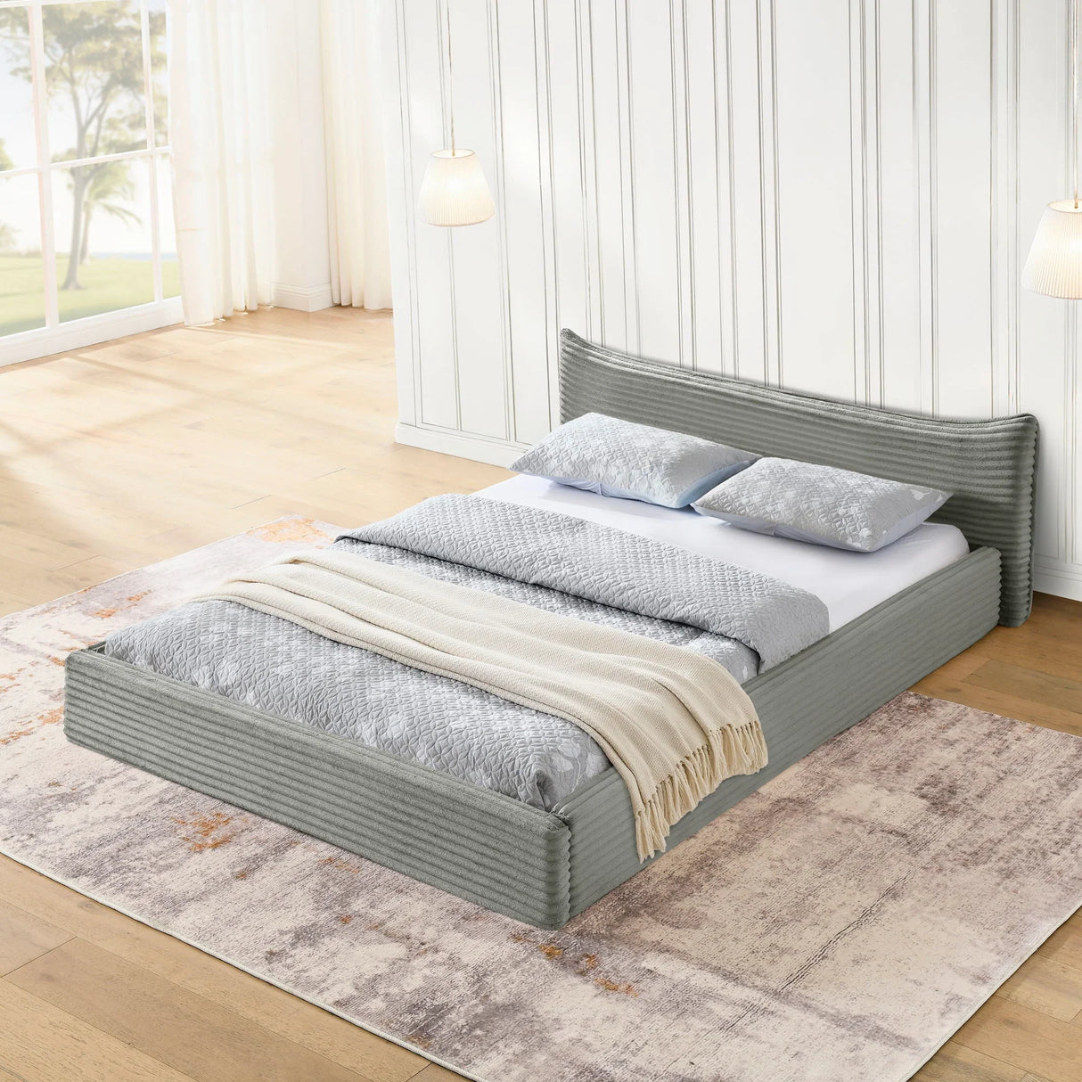 Modern Upholstered Bed Frame With Curved Headboard - Furniture Home Direct