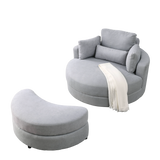 Linen Barrel Swivel Chair With Storage Ottoman - Furniture Home Direct