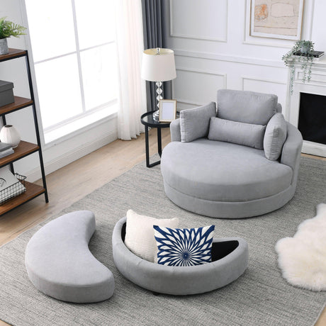Linen Barrel Swivel Chair With Storage Ottoman - Furniture Home Direct