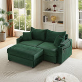 Sofa and Ottoman With Storage, Two USB Ports, Two Cup Holders and Phone Holder - Green - Furniture Home Direct