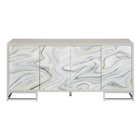 Panos - Console Cabinet - White Marcle / Chrome - Furniture Home Direct