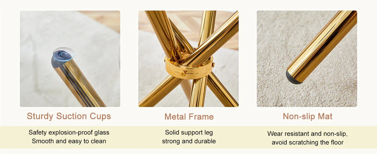 Dining Table Round Glass Top With Gleaming Golden Base Gold - Furniture Home Direct