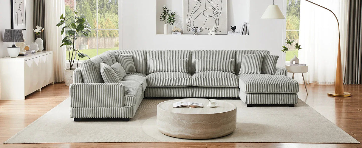 Sectional Sofa Oversized U Shaped Corduroy Fabric Gray - Furniture Home Direct