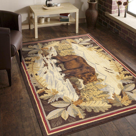 Nature's Nest - 5'3" X 7'3" Lodge Area Rug - Multi, Brown - Furniture Home Direct