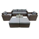 6 Piece Patio Rattan Wicker Outdoor Furniture Conversation Sofa Set With Removeable Cushions And Temper Glass Tabletop - Brown - Furniture Home Direct