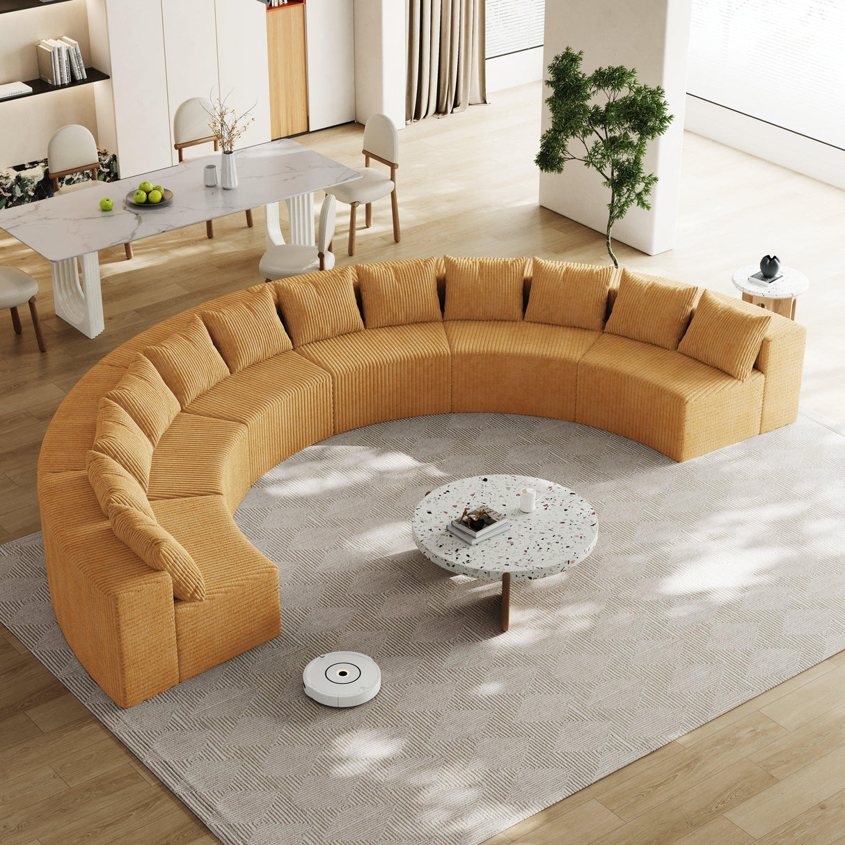 Modular Corduroy Curved Sectional With 12 Modular - Yellow - Furniture Home Direct