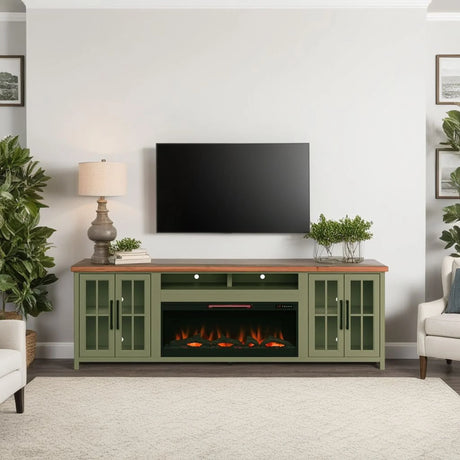 Vineyard - 97" Fireplace TV Stand Console For TVs Up To 100" - Sage Green And Fruitwood Finish - Furniture Home Direct