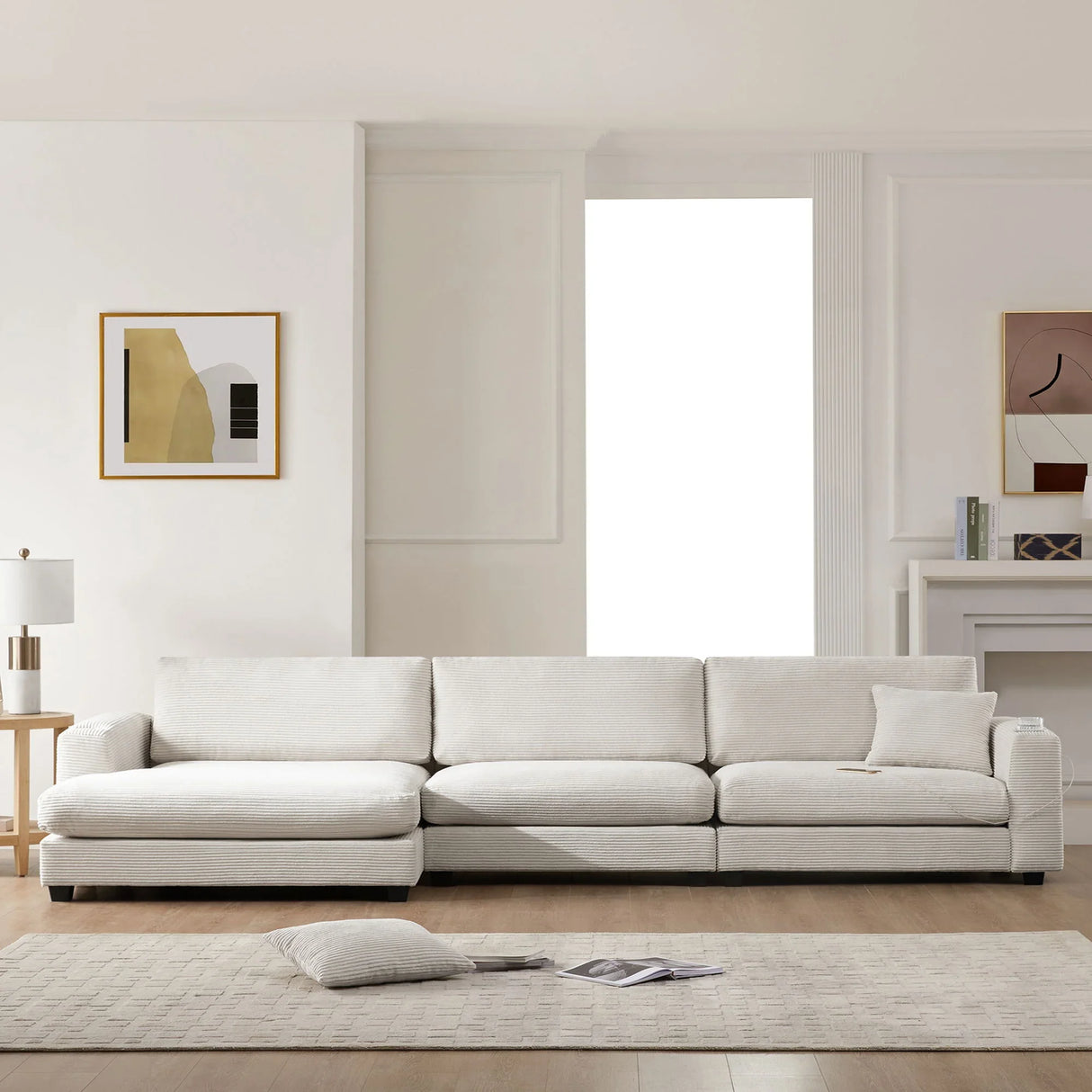 Oversized Sectional L Shaped Cloud Couch With USB Charging Port Cup Holder Deep And Wide Seat Sofa With Chaise Comfy - Furniture Home Direct