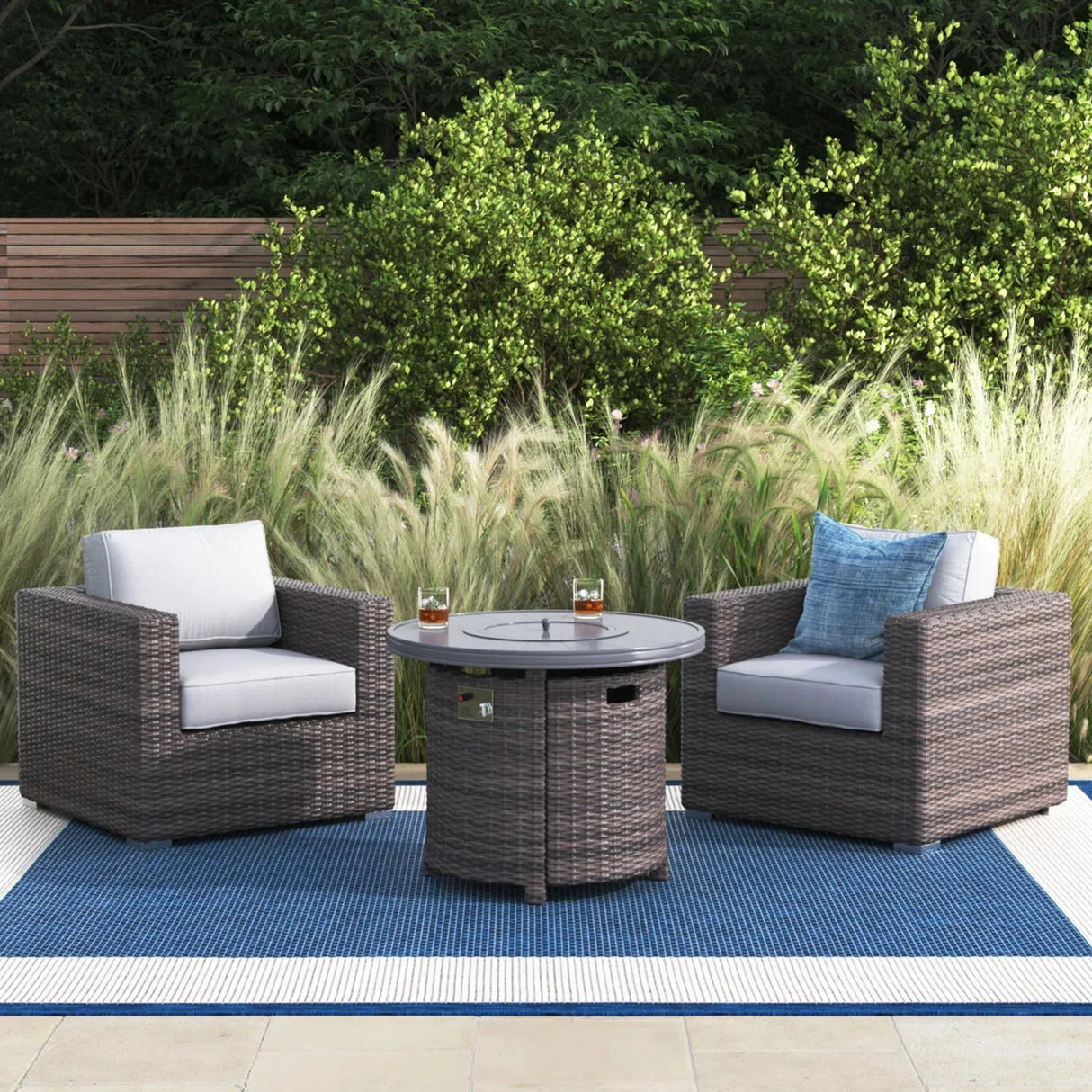 Rattan Patio Set With Comfortable Cushions And Fire Pit - Furniture Home Direct