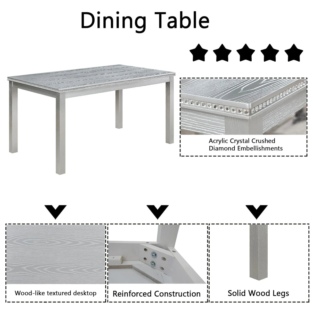Dining Table Set With Crystal Decoration And Upholstered Chairs - Furniture Home Direct
