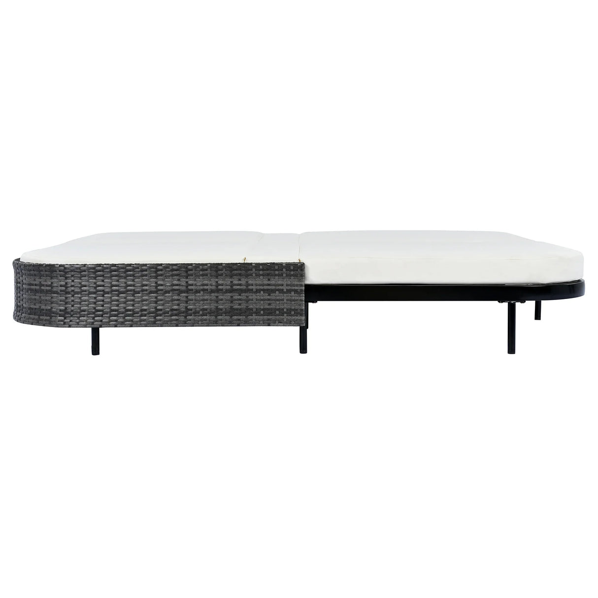 Outdoor Wicker Double Chaise (Black Frame+Beige Cushion) - Furniture Home Direct