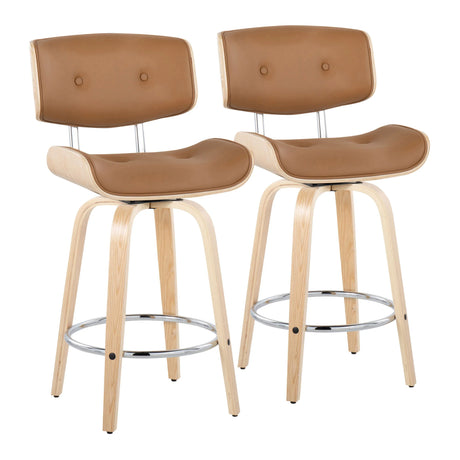 Lombardi - Mid Century Modern Fixed Height Counter Stool With Swivel With Round Footrest (Set of 2) - Furniture Home Direct