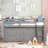 Loft Bed With Retractable Writing Desk And 4 Drawers, With Lateral Portable Desk And Shelves - Furniture Home Direct
